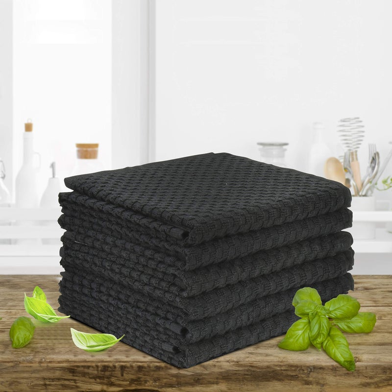TALVANIA Kitchen Towels 100% Cotton Dobby Weave Terry Towel Set, 15" X 25", 6 Pack Soft and Absorbent Multipurpose Dish Cloth, Hand Towel and All Kitchen Cleaning Machine Washable (Black) - Image 3